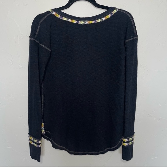Free People Black Rainbow Embroidered Thermal Knit Henley Top - Picture 8 of 12